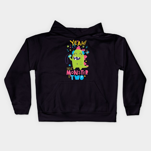 Music Monster Themed 2 Year Old Toddler Girl Second Birthday Kids Hoodie by August Design